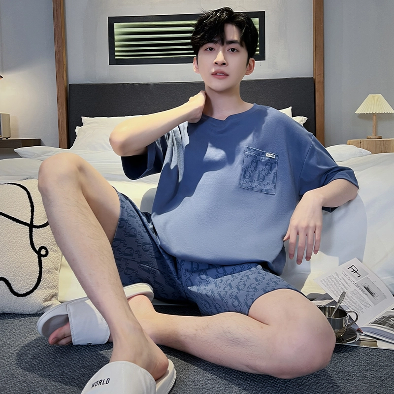 蒄趣 纯棉短袖短裤家居服简约休闲宽松薄款可外穿夏季睡衣套装 男款