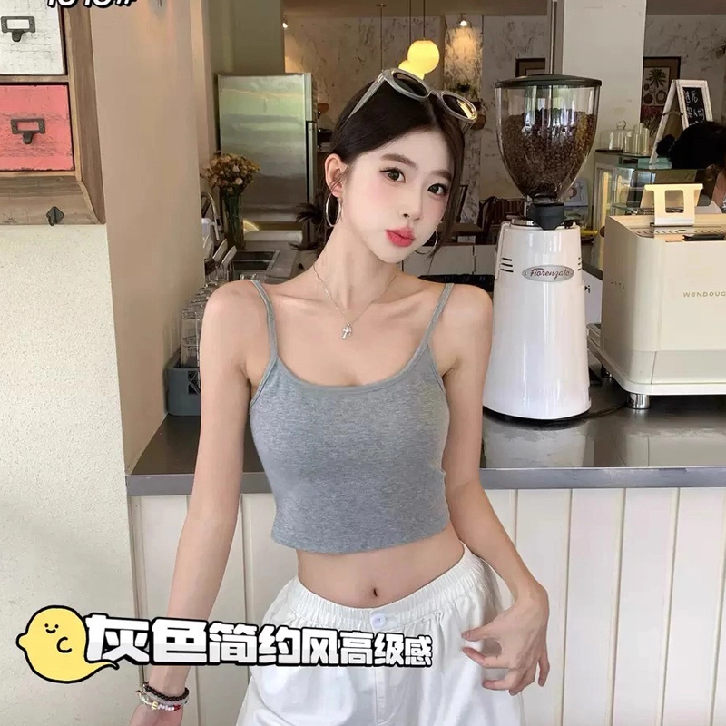 蒄趣 简约带胸垫纯欲辣妹吊带修身显瘦遮副乳纯色舒适背心 女款