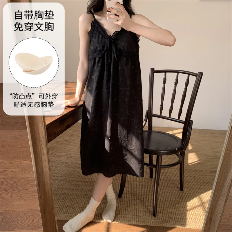 蒄趣 性感纯欲棉纱吊带薄款带胸垫防凸点可外穿夏季睡裙 女款
