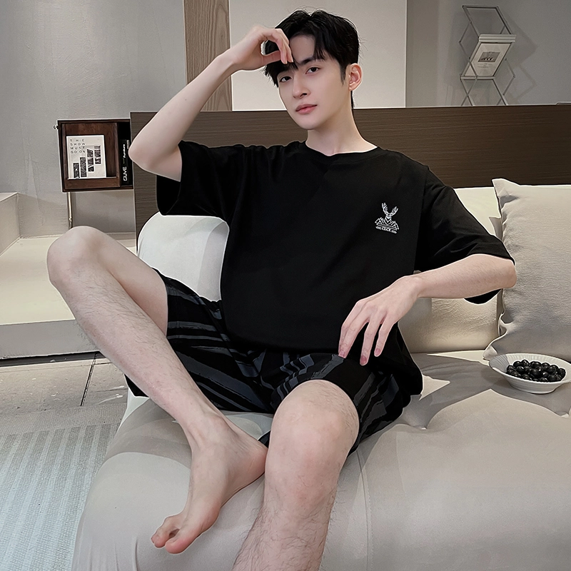 蒄趣 时尚舒适纯棉套头可外穿家居服宽松透气薄款睡衣套装 男款