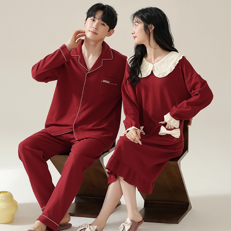 蒄趣 舒适情侣款式大码家居服纯棉简约蝴蝶结加肥宽松睡衣套装 男女同款 两件装