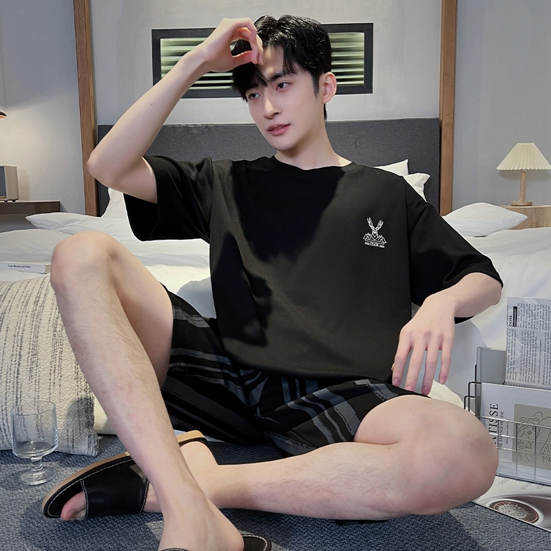 蒄趣 时尚舒适纯棉套头可外穿家居服宽松透气薄款睡衣套装 男款
