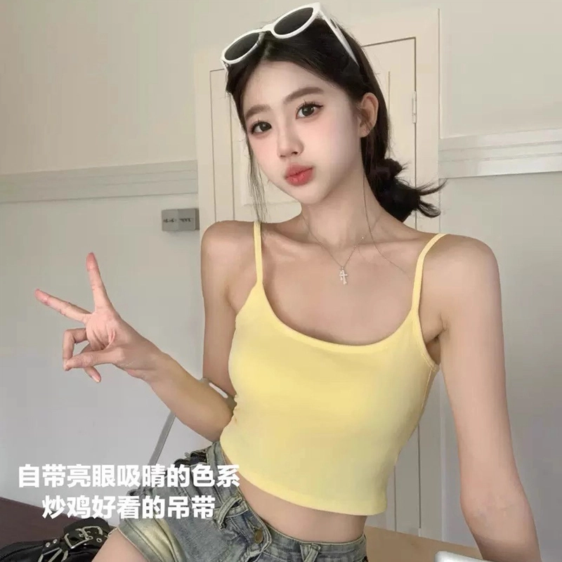 蒄趣 简约带胸垫纯欲辣妹吊带修身显瘦遮副乳纯色舒适背心 女款