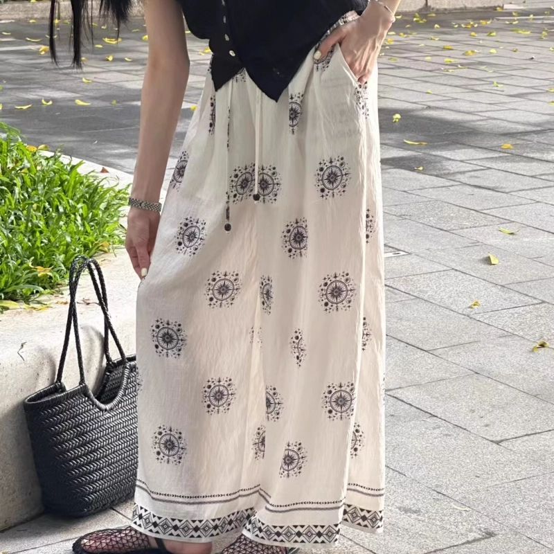 纤丝鸟 高腰阔腿裤宽松复古长裤舒适简约休闲裤 女款