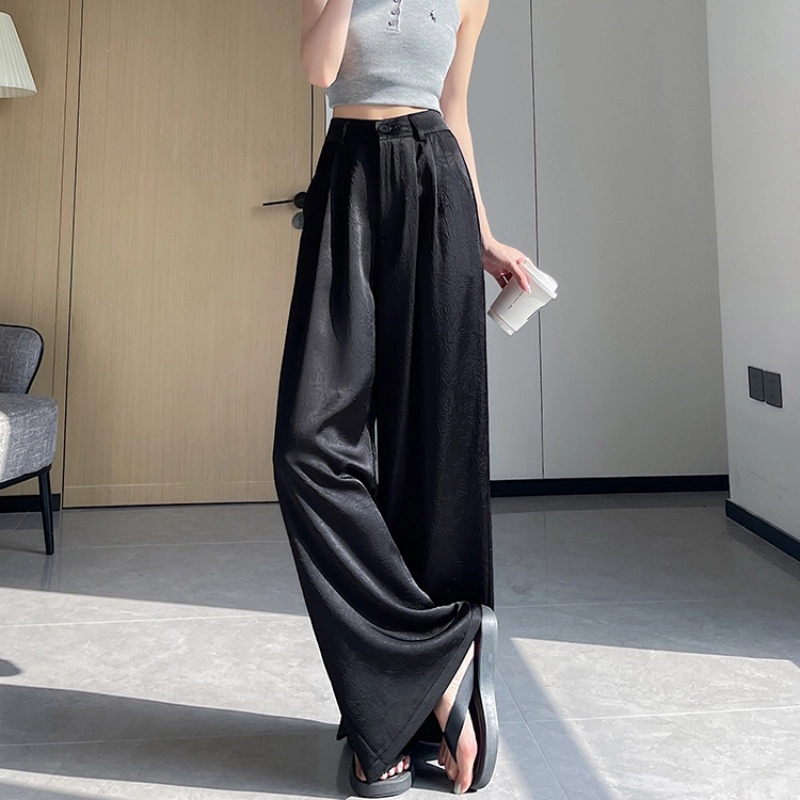 纤丝鸟 时尚百搭舒适提花西装高腰垂感宽松速干阔腿休闲裤 女款