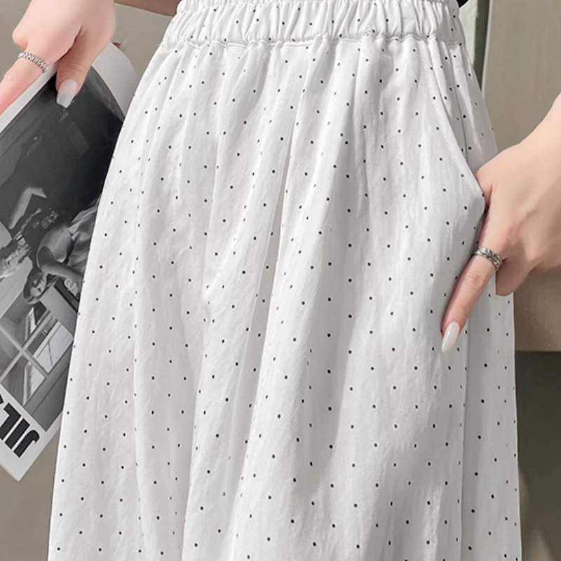 纤丝鸟 波点高腰垂感慵懒舒适时尚宽松阔腿休闲裤 女款