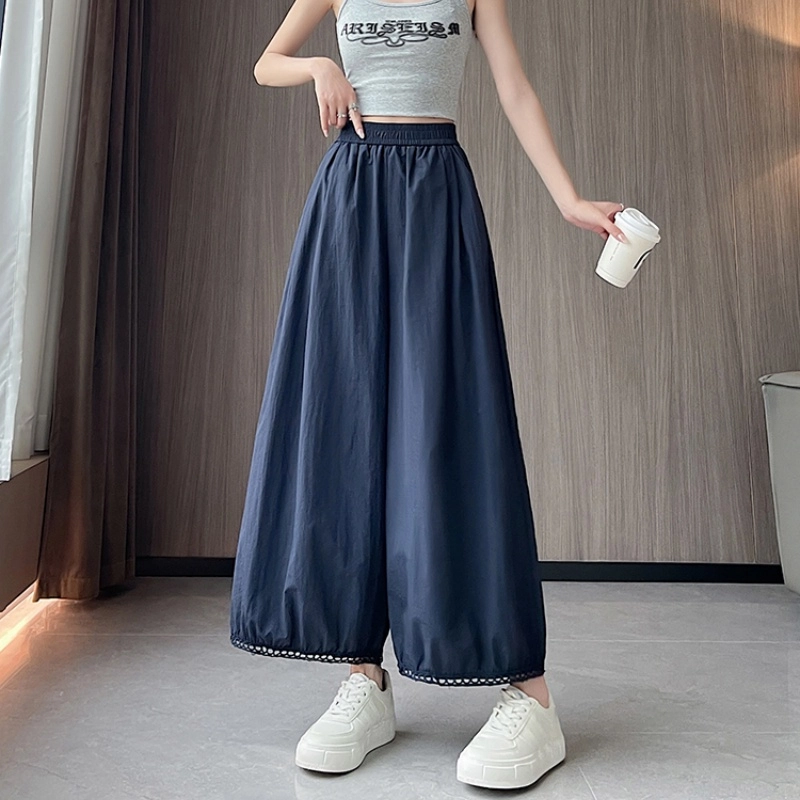 纤丝鸟 时尚百搭高腰宽松阔腿垂感蕾丝拼接显瘦休闲裤 女款