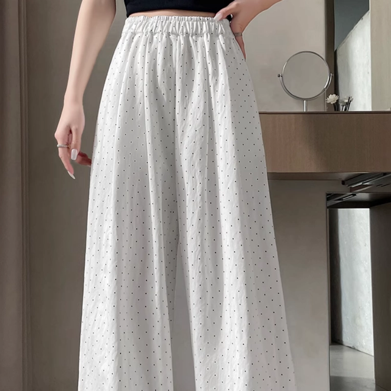 纤丝鸟 波点高腰垂感慵懒舒适时尚宽松阔腿休闲裤 女款