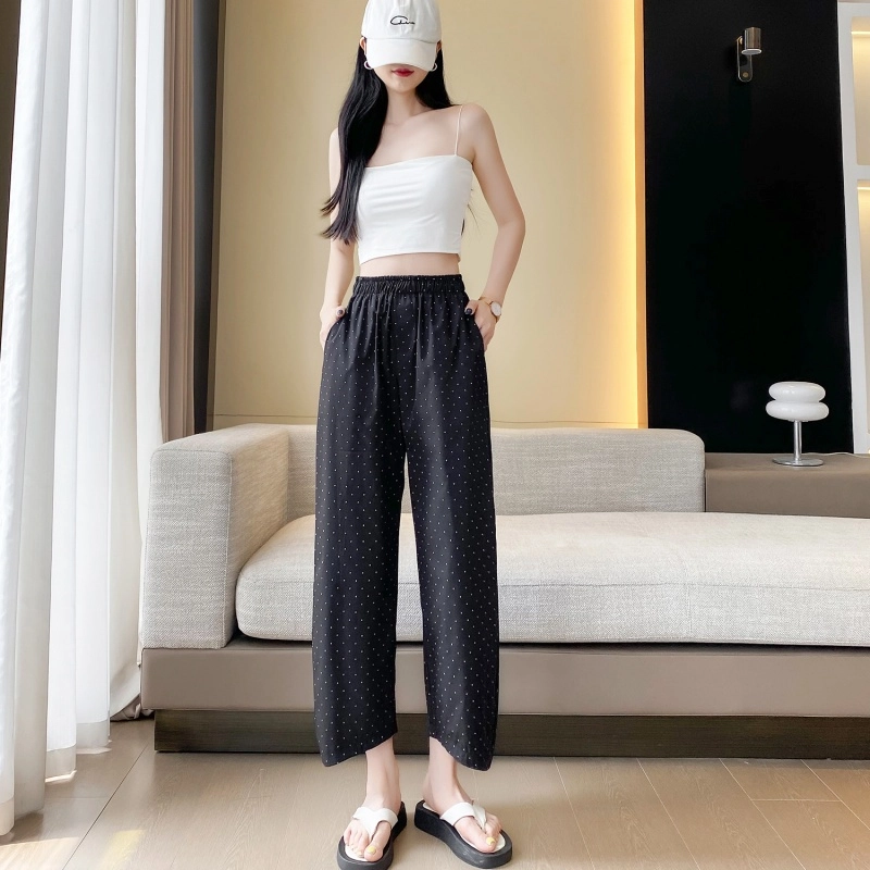 纤丝鸟 韩版时尚简约舒适百搭高腰垂感阔腿设计轻松随性休闲裤 女款