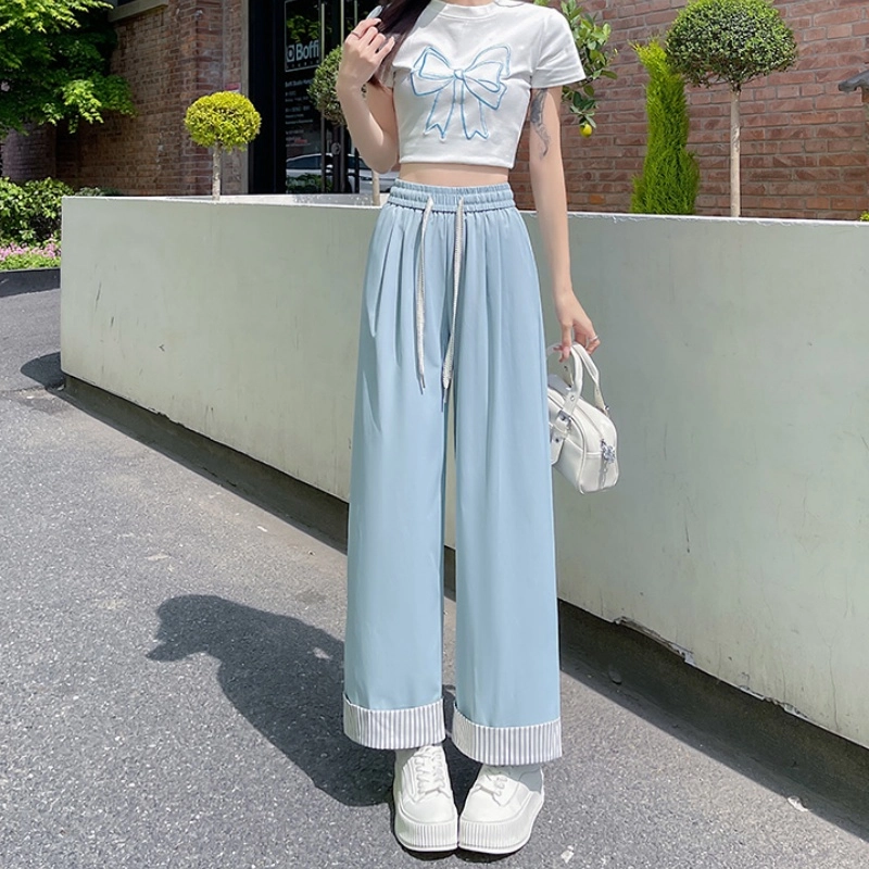 纤丝鸟 时尚潮流高腰显瘦阔腿垂感百搭宽松直筒休闲裤 女款