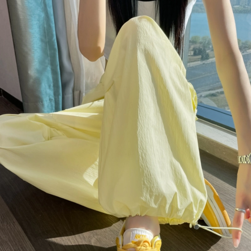 纤丝鸟 时尚潮流休闲百搭高腰直筒阔腿酷飒风户外束脚运动工装裤 女款