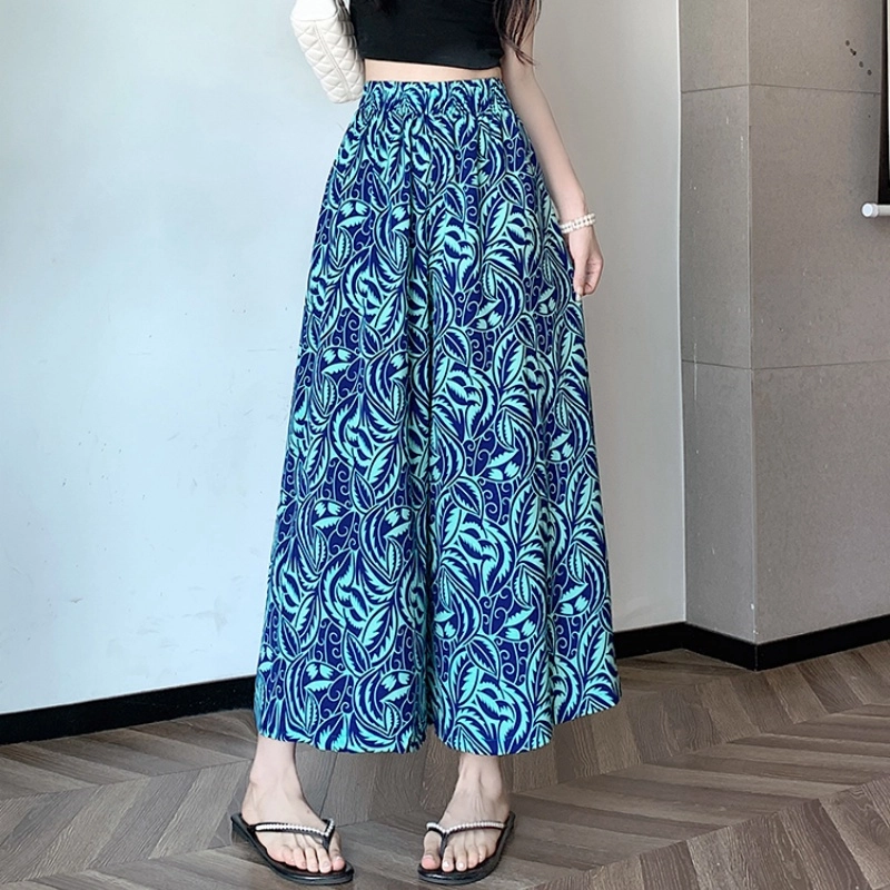纤丝鸟 时尚百搭潮流高腰显瘦阔腿垂感印花宽松休闲裤 女款