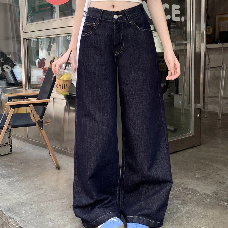 纤丝鸟 复古时尚高腰阔腿垂感百搭宽松休闲牛仔裤 女款