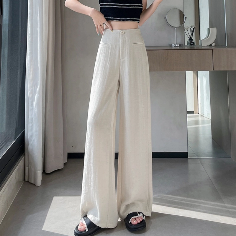 纤丝鸟 时尚百搭复古高腰宽松直筒阔腿裤垂坠感舒适休闲裤 女款