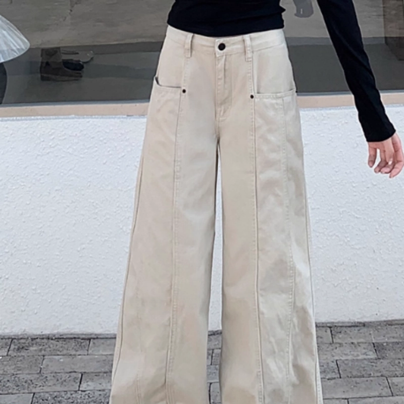 纤丝鸟 美式时尚复古高腰阔腿宽松直筒百搭垂感牛仔裤 女款