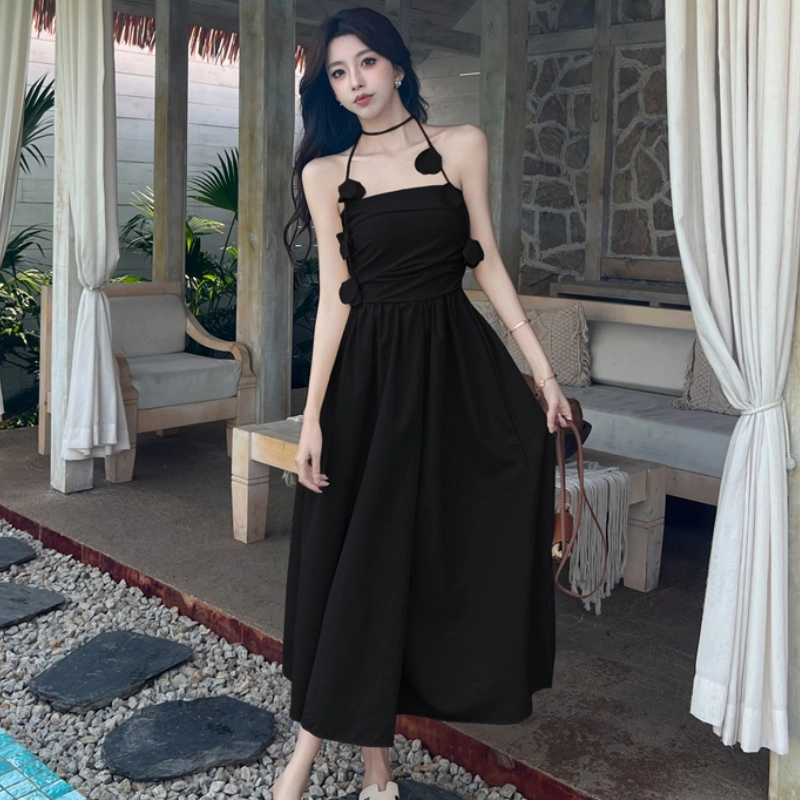 纤丝鸟 时尚设计感多巴胺法式温柔气质休闲舒适无袖连衣裙 女款