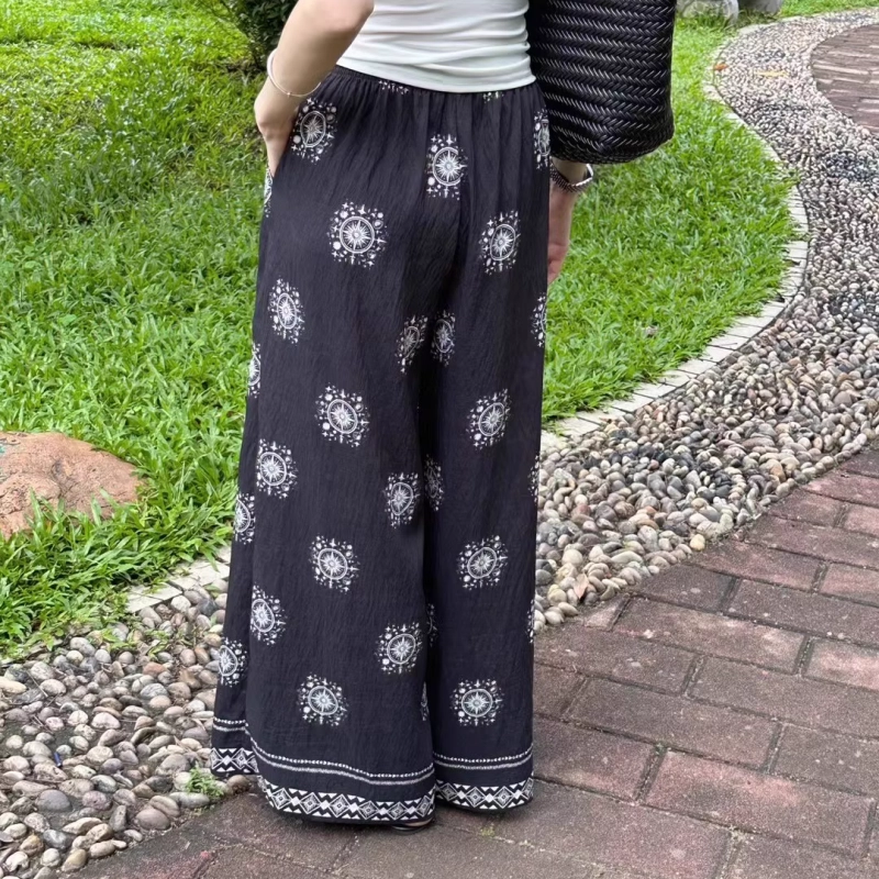 纤丝鸟 高腰阔腿裤宽松复古长裤舒适简约休闲裤 女款
