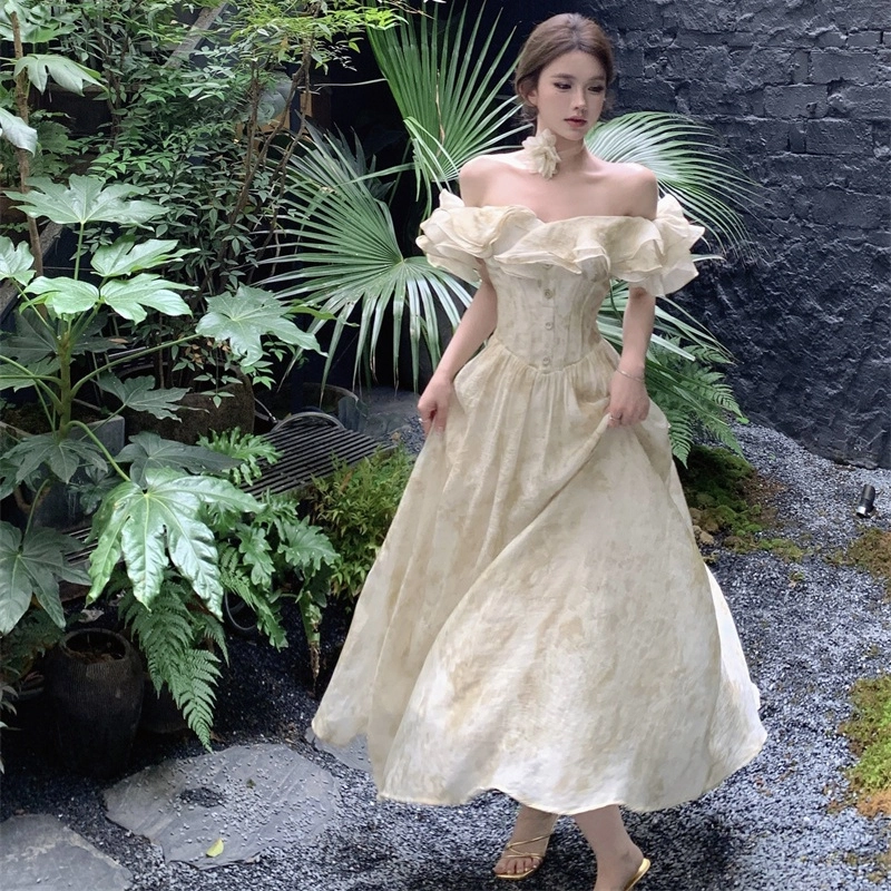 纤丝鸟 温柔风法式气质在逃公主裙短袖连衣裙 女款