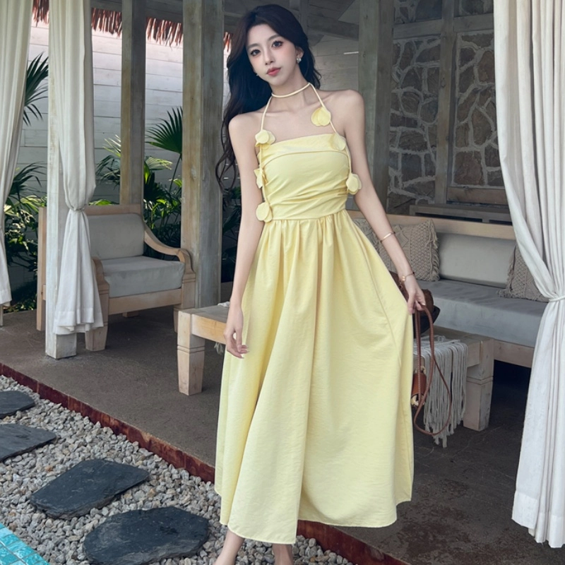 纤丝鸟 时尚设计感多巴胺法式温柔气质休闲舒适无袖连衣裙 女款