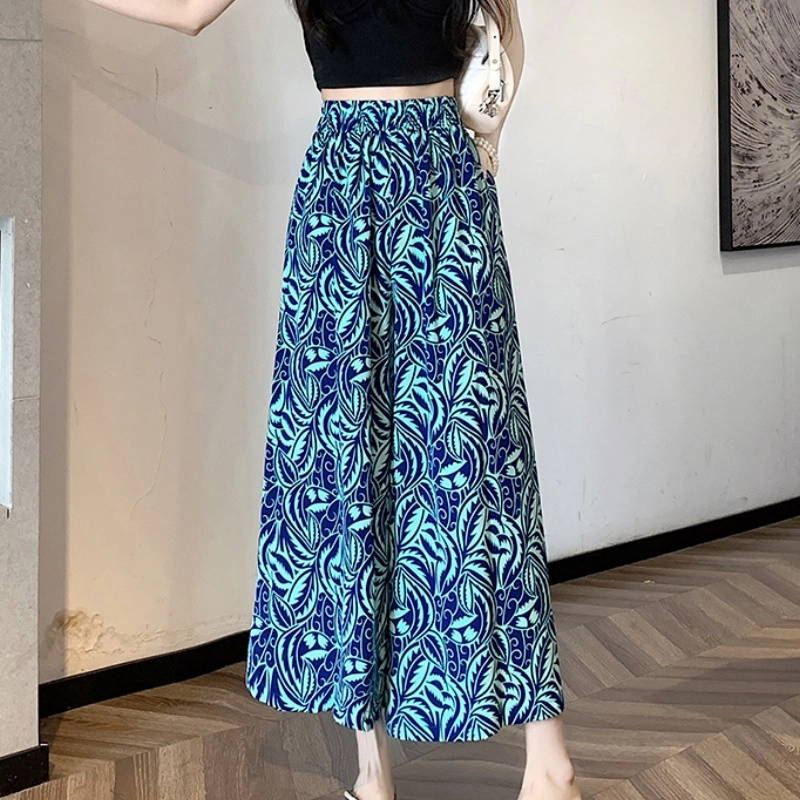 纤丝鸟 时尚百搭潮流高腰显瘦阔腿垂感印花宽松休闲裤 女款