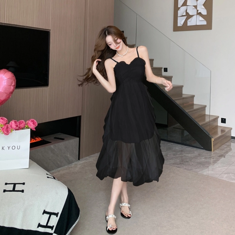 纤丝鸟 舒适时尚通勤简约百搭吊带连衣裙 女款