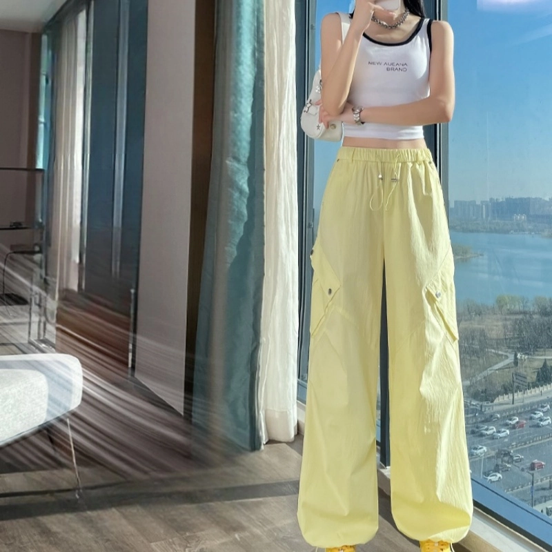 纤丝鸟 时尚潮流休闲百搭高腰直筒阔腿酷飒风户外束脚运动工装裤 女款