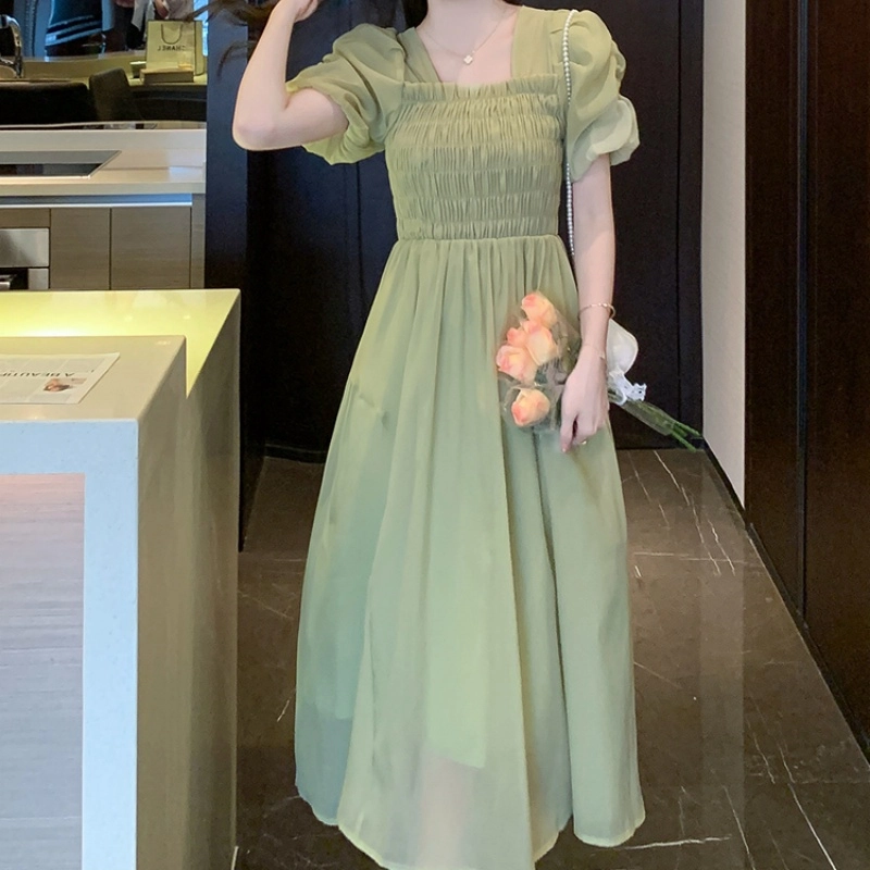 纤丝鸟 夏 温柔风名媛法式时尚简约舒适显瘦气质女神短袖连衣裙 女款