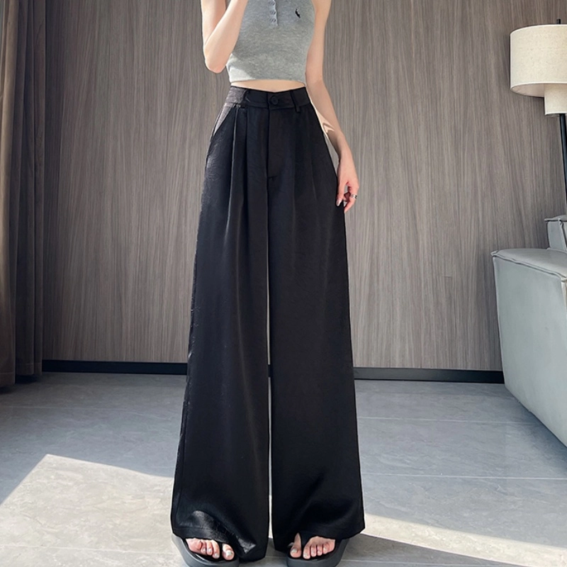 纤丝鸟 时尚百搭舒适提花西装高腰垂感宽松速干阔腿休闲裤 女款