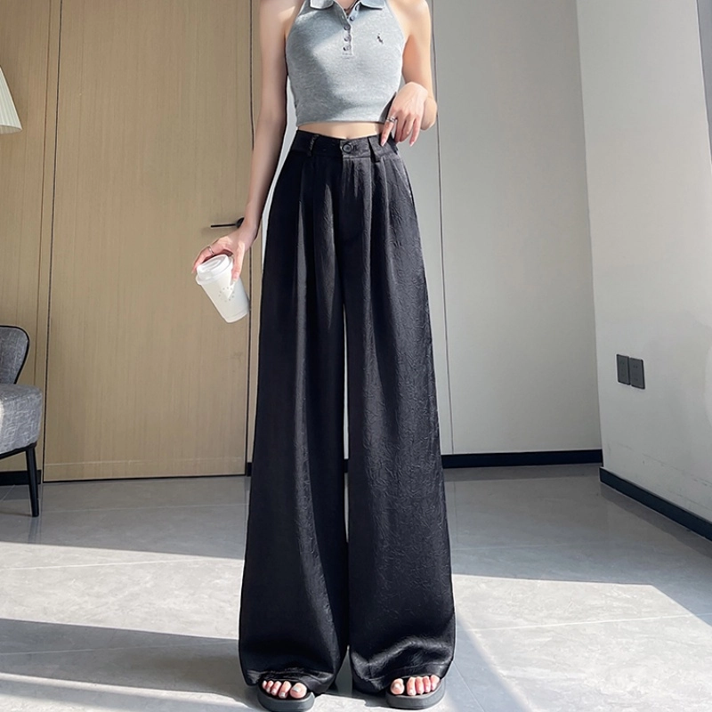 纤丝鸟 时尚百搭舒适提花西装高腰垂感宽松速干阔腿休闲裤 女款