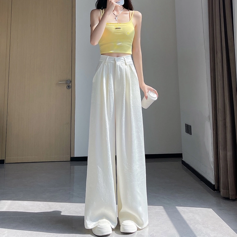纤丝鸟 时尚百搭舒适提花西装高腰垂感宽松速干阔腿休闲裤 女款