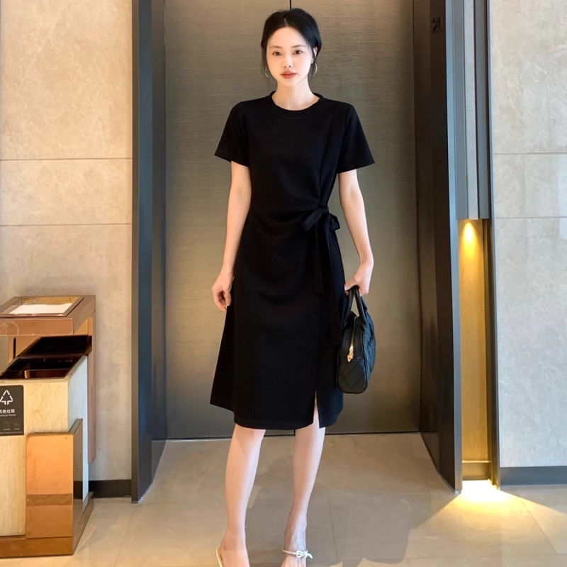 纤丝鸟 气质休闲时尚优雅短袖连衣裙 女款