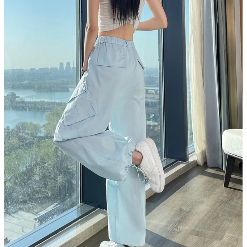纤丝鸟 时尚潮流休闲百搭高腰直筒阔腿酷飒风户外束脚运动工装裤 女款