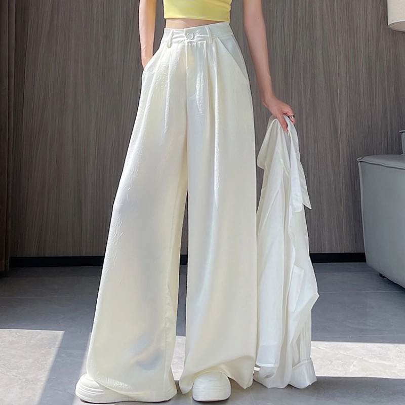 纤丝鸟 时尚百搭舒适提花西装高腰垂感宽松速干阔腿休闲裤 女款