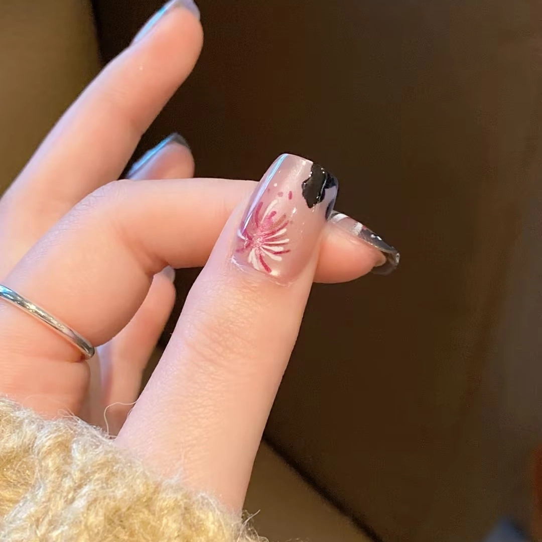 嘉比兔 可爱猫爪烟花  穿戴甲 短梯纯色跳色 新中式