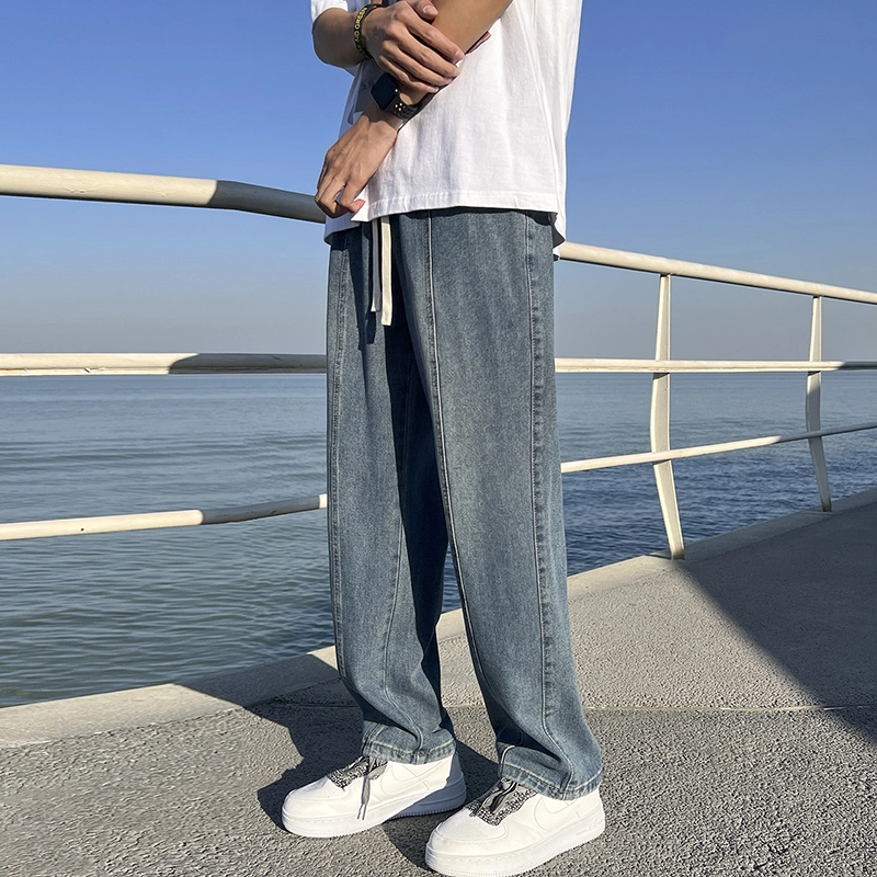 华夏儿女 秋冬季男女同款美式高街潮流休闲直筒裤宽松百搭阔腿牛仔裤 男款
