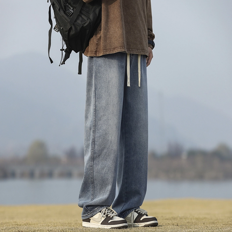 华夏儿女 秋冬季男女同款美式潮牌宽松直筒裤高街潮流百搭休闲牛仔裤 男款