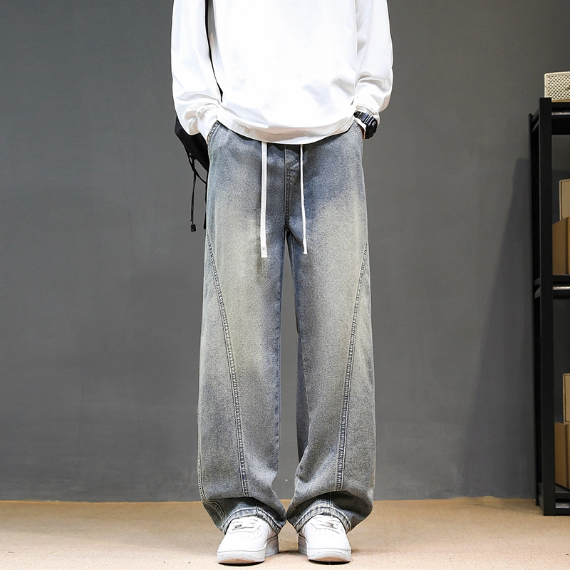 华夏儿女 美式高街宽松直筒潮流休闲百搭牛仔裤 男款