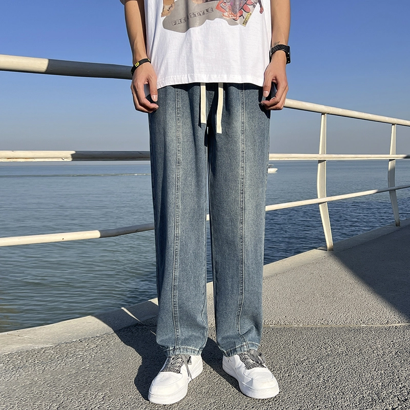 华夏儿女 秋冬季男女同款美式高街潮流休闲直筒裤宽松百搭阔腿牛仔裤 男款