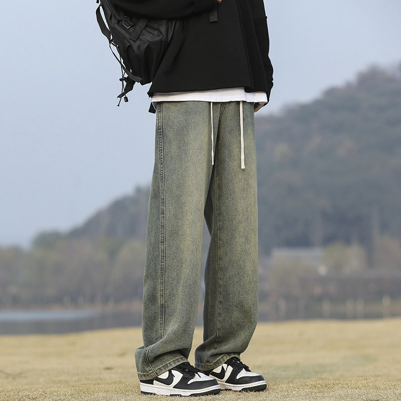 华夏儿女 秋冬季男女同款美式潮牌宽松直筒裤高街潮流百搭休闲牛仔裤 男款