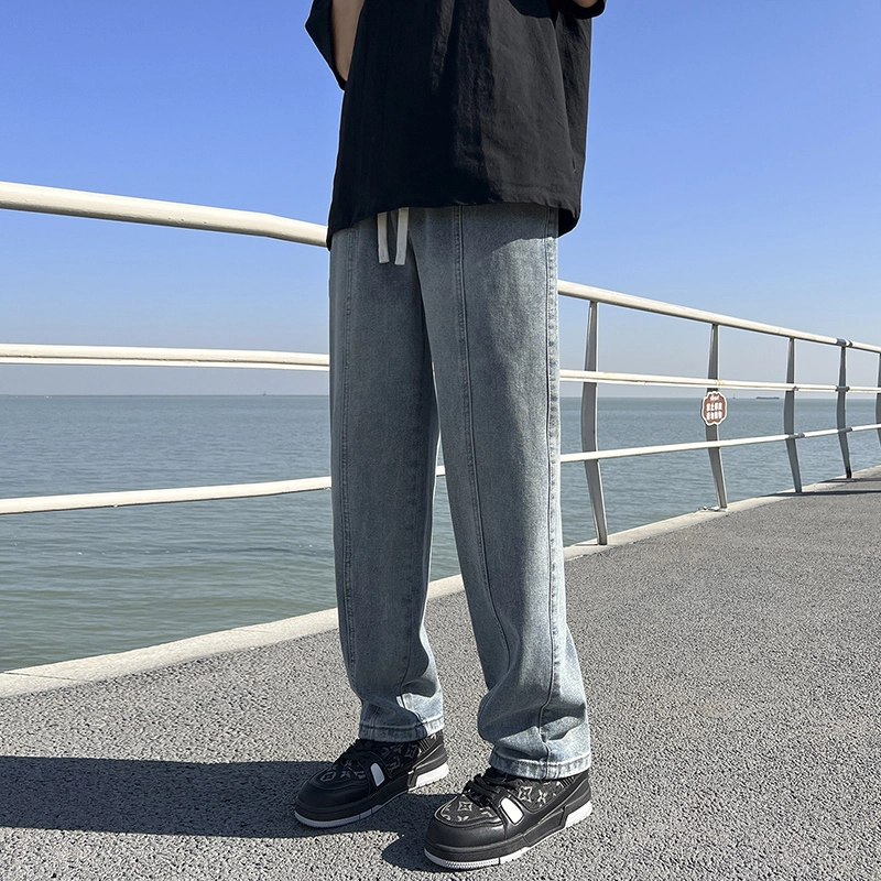 华夏儿女 秋冬季男女同款美式高街潮流休闲直筒裤宽松百搭阔腿牛仔裤 男款