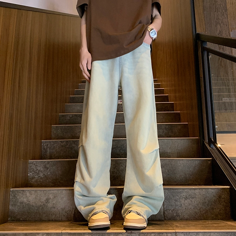 华夏儿女 秋冬季男女款美式高街潮流宽松直筒裤时尚潮牌设计感休闲百搭阔腿牛仔裤 男款