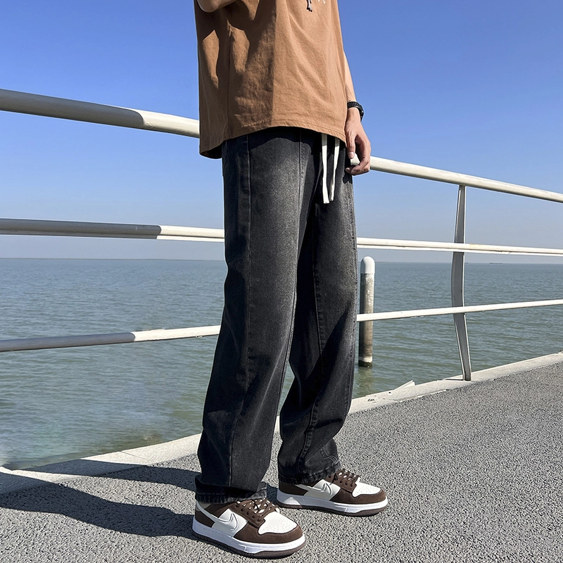 华夏儿女 秋冬季男女同款美式高街潮流休闲直筒裤宽松百搭阔腿牛仔裤 男款