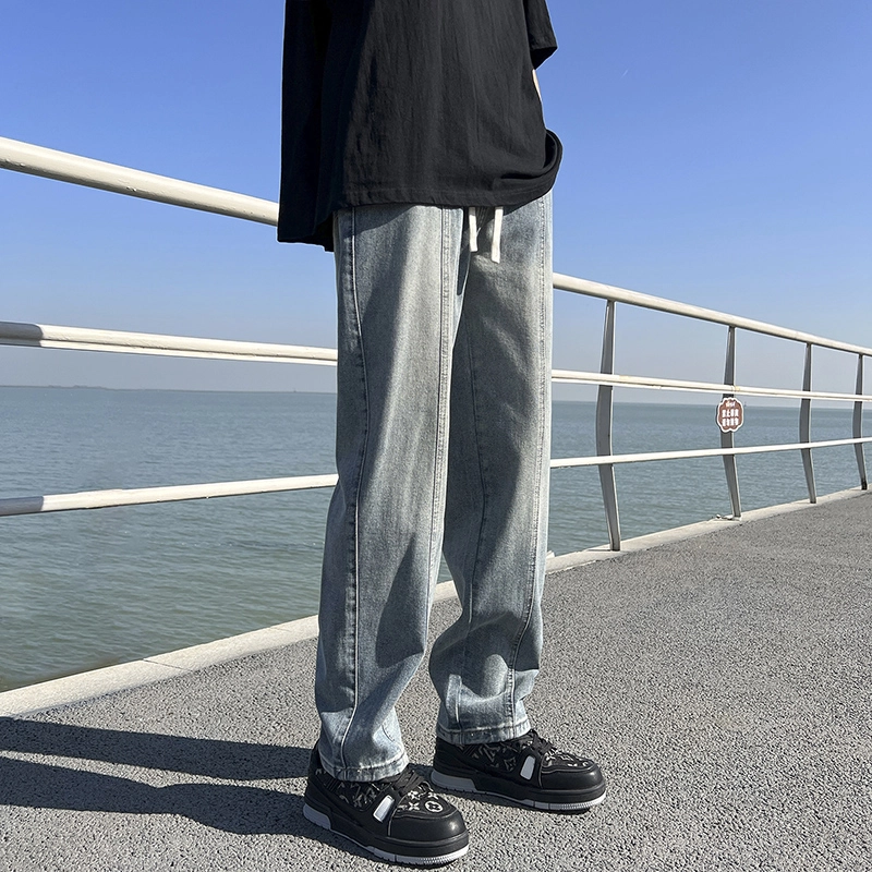 华夏儿女 秋冬季男女同款美式高街潮流休闲直筒裤宽松百搭阔腿牛仔裤 男款