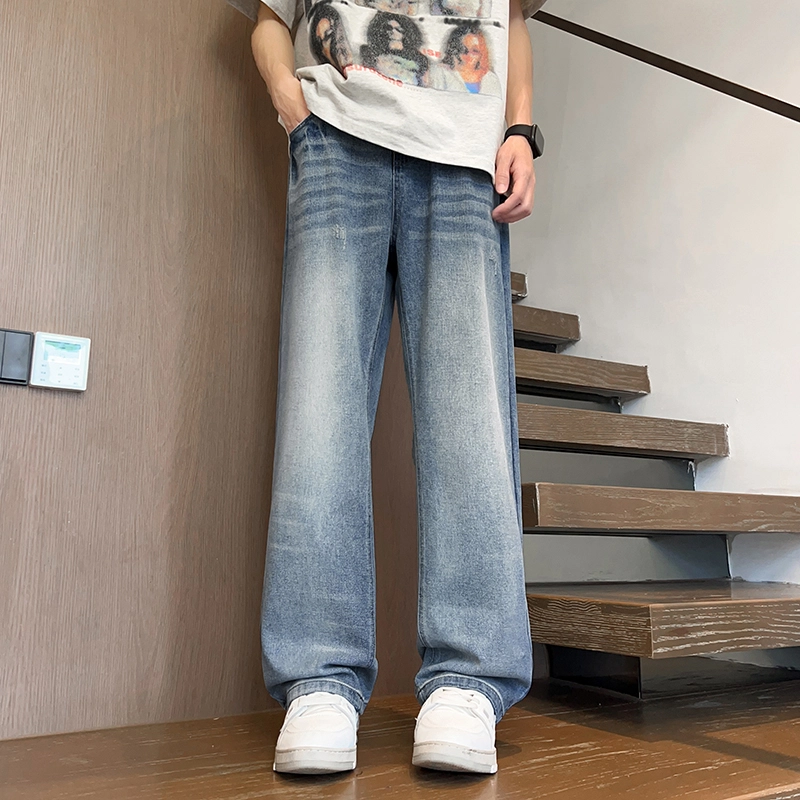 华夏儿女 美式复古高街潮流百搭休闲裤夏季薄款潮牌宽松时尚男女同款直筒牛仔裤 男款