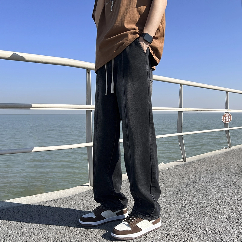华夏儿女 秋冬季男女同款美式高街潮流休闲直筒裤宽松百搭阔腿牛仔裤 男款