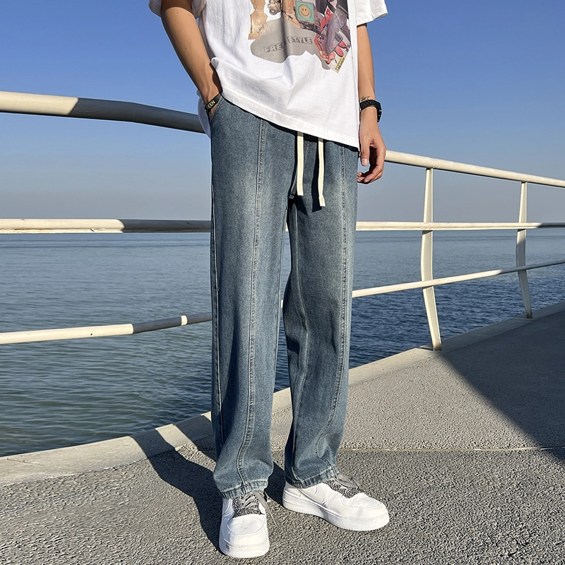 华夏儿女 秋冬季男女同款美式高街潮流休闲直筒裤宽松百搭阔腿牛仔裤 男款