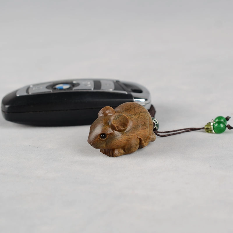 工匠一族 鼠你有福 可爱小老鼠钥匙扣圆润精致木质生肖鼠饰品小挂饰 绿檀 挂件 男女同款情侣款