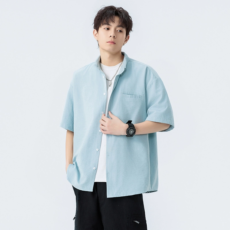 海尔斯 潮牌百搭帅气工装衬衣时尚运动休闲纯色短袖衬衫 男款