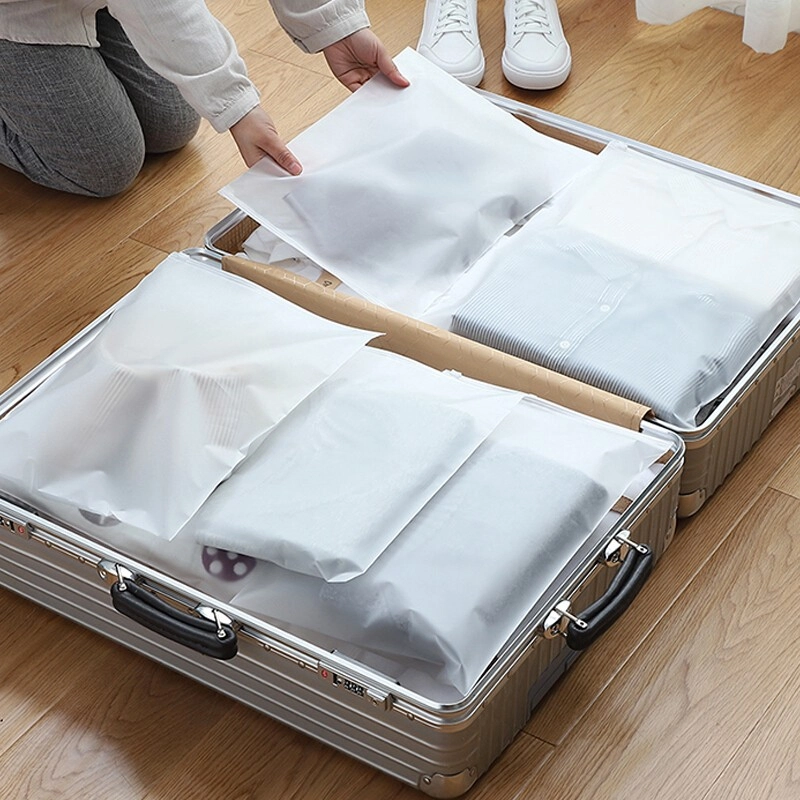 静玲珑 旅行收纳袋 中号磨砂透明收纳袋衣物自封袋束口袋密封袋