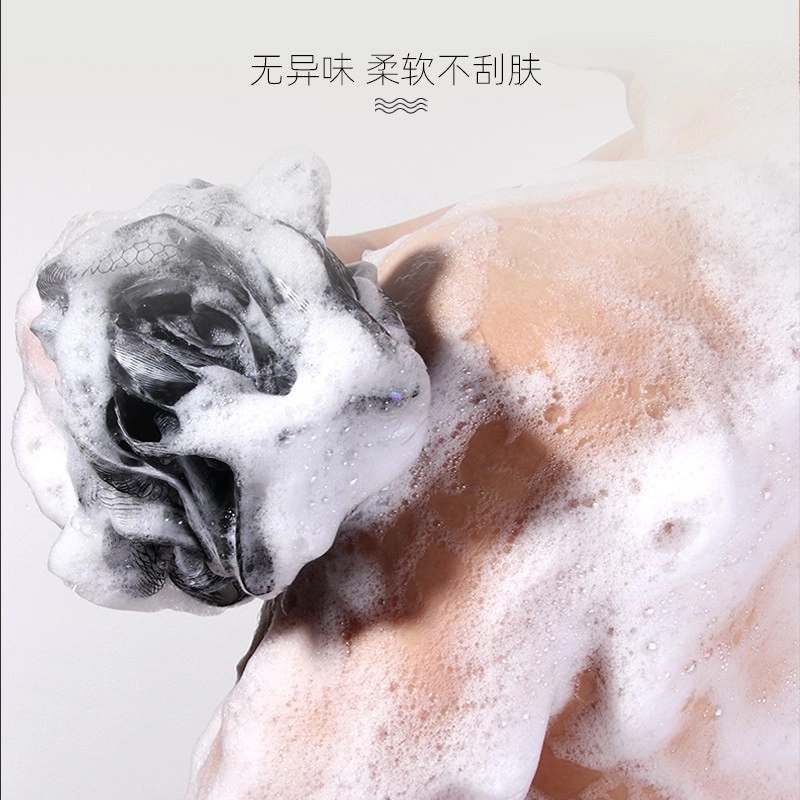 静玲珑 大沐浴球花男士用起泡泡浴搓澡两用超柔软号不散洗浴搓背澡球 竹炭大号沐浴球